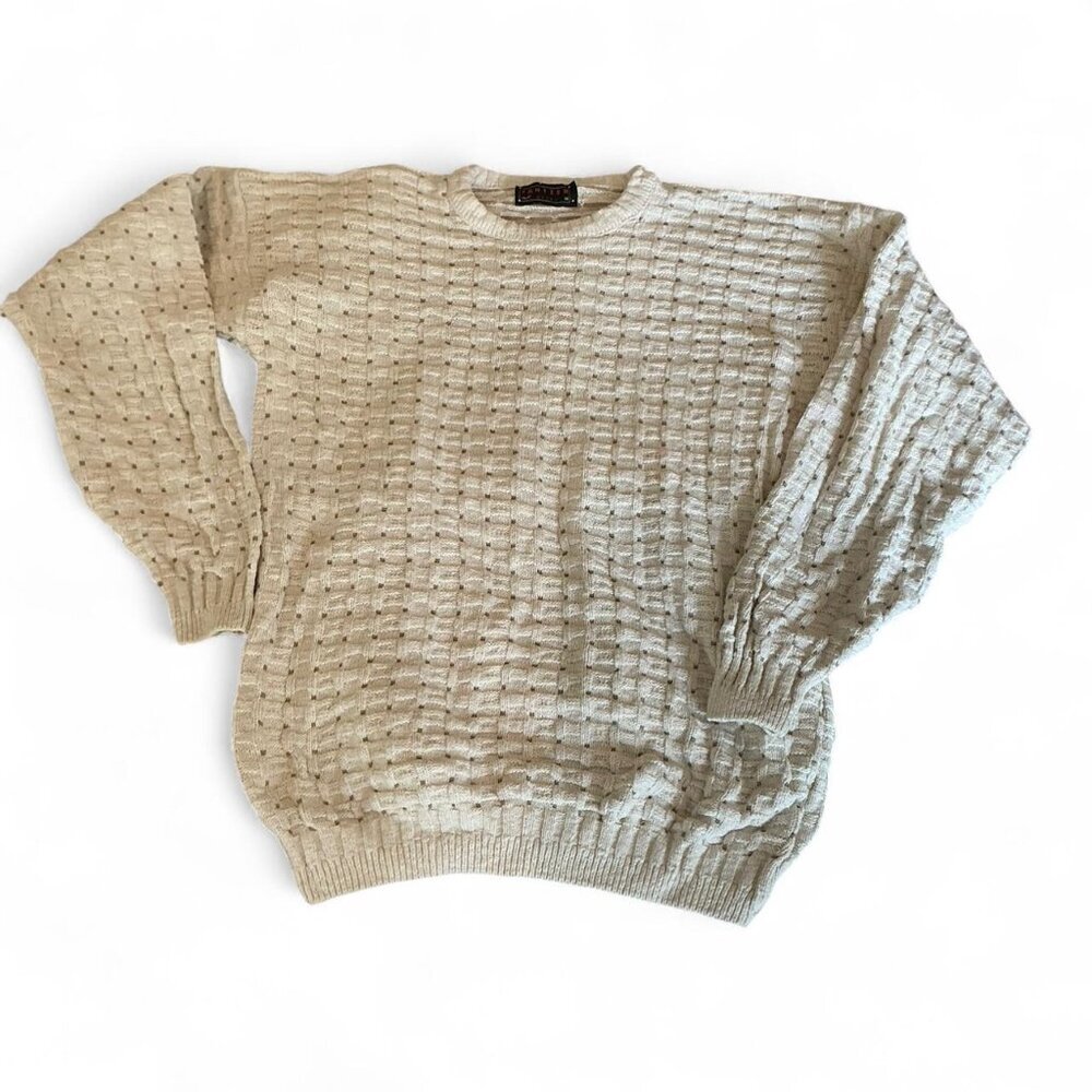 Jantzen Sport‎ Men’s Cream and Tan Textured Grandpa Sweater size Medium